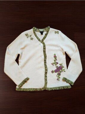 NWT Vintage Tally Ho Embroidered Wool Cardigan Size XL